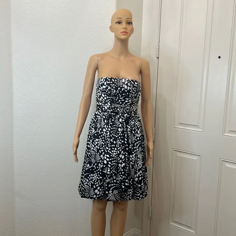 Rubber Ducky Production Dress Size XS Black White Strapless Tie Wrap Belt Midi